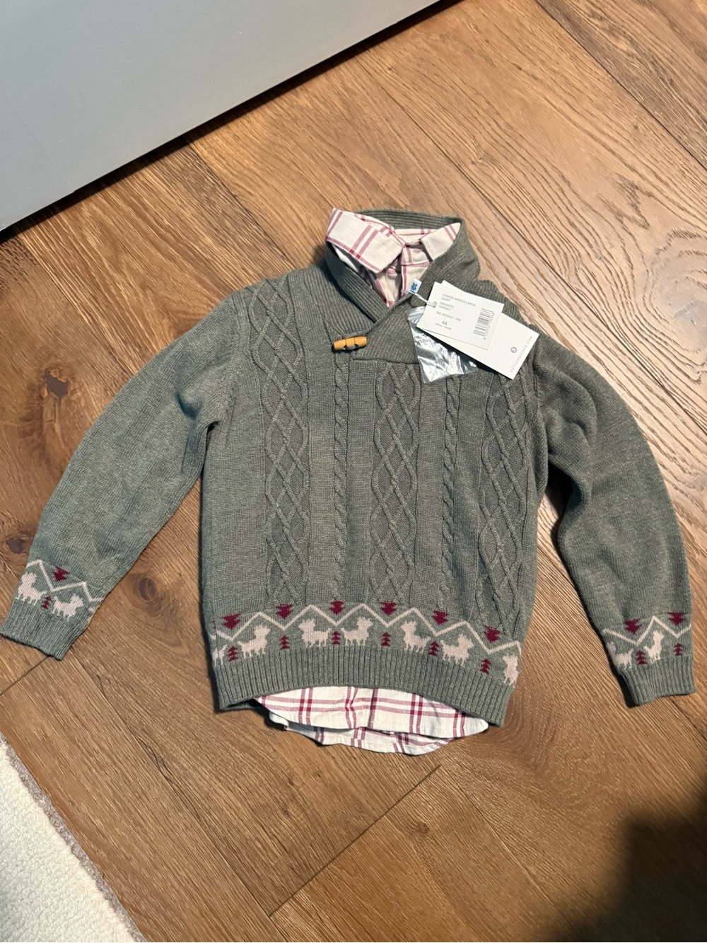 Tutto Piccolo Boys Cable Knit Shawl Collar Sweater With Matching Button Down